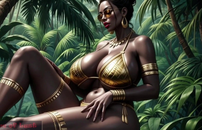 Game of Lust 3D: Gol rondborstige Afrikaanse vrouw bikinidans in de jungle