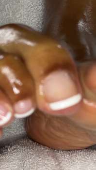 MILF Rubs Oil All Over Her French Pedicure Feet