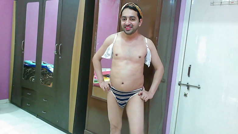 Cute & Nude Crossdresser: Sexy sissy crossdresser femboy Sweet Lollipop in a bra-thong, hairband...
