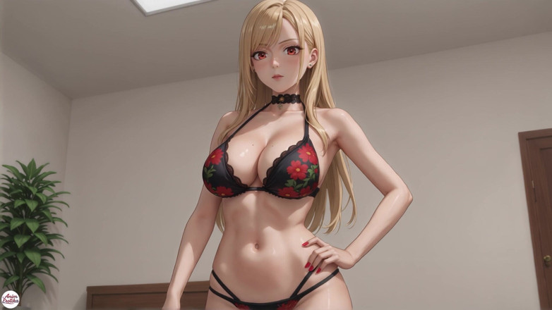 AnimErotika: Bikini blonde panas dengan tetek besar