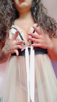 Brunette in Transparent Nightgown Without Panties