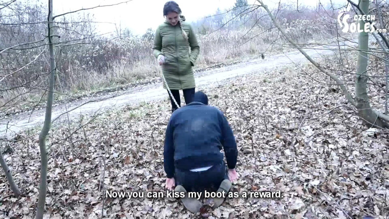 Czech Soles - foot fetish content: Walking the doggy in the cold - boots worship