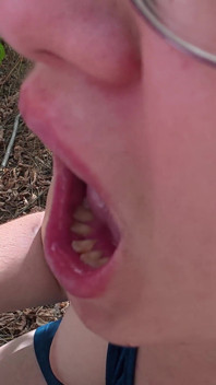 Outdoor Village Blowjob - Glasses Girl Lets the Load Run From Her Mouth