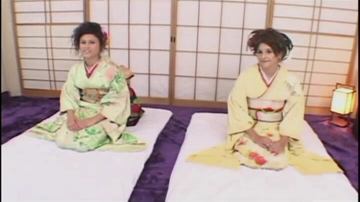 Time To Jerk Off: Naughty babes in yukata costume are having group sex