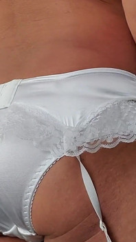 Modeling White Nylon Lingerie and Hands Free Cuming