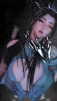 3D gagică drăguță costumată purtând o rochie sexy a fost futută de un vibrator mare