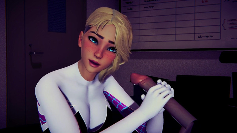 Waifu club 3D: Gwen te branle la bite jusqu'à ce que tu jouisses