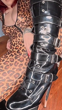 Black Latex Catsuit and Sky-high Patent Heels