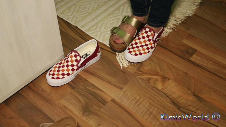KimisWorld: Sandales à deux ceintures jeans et or - taquinage de pieds en...
