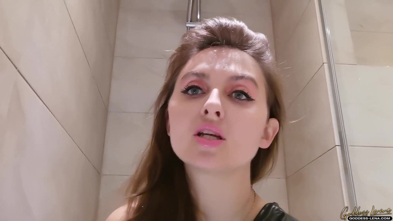 Goddess Lena: Golden shower under the shower