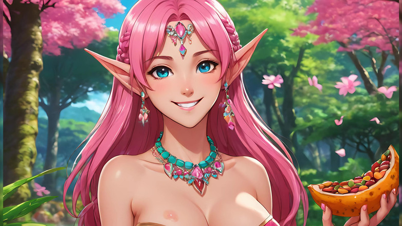 LustRender: Artistica donna adulta nuda che mangia tamarind - ai generate presentazione