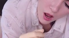 Your dumb GF is afraid of jerking your cock without gloves