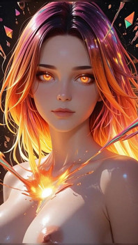 Kosmiczna neonowa bogini nagi portret piękna z promiennymi cyber chmurami Ai Pokaz sztuki