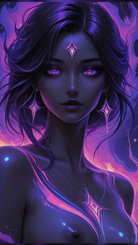 Slideshow slide slide dewi kosmis dengan mata merah violet eyes yang berkilau