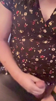 Trans Girl in a Short Dress and Pantyhose Masturbating
