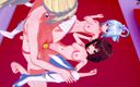 Hentai Smash: Aqua ve Megumin lezbiyen üçlü grup sekste takma yarakla karanlık tarafından...