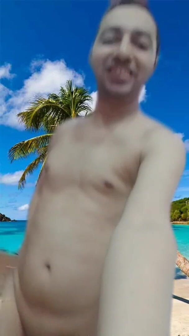 Cute & Nude Crossdresser: Nude boy on the virtual beach in AR Reels.