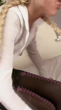 Blonde teen wearing stockings gets double penetrated