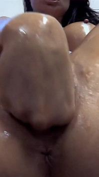 The sexy slut with big tits comes in for a hairstyle and goes out with her holes wide and wet