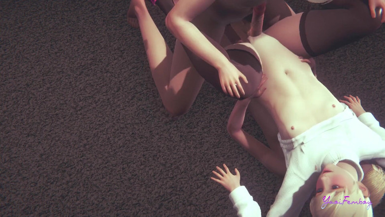 Yaoitube: 펨보이 Yaoi - 이중 삽입을 하는 쓰리섬 레오 잭과 새끼 고양이