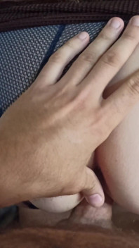 The girl gives cum in her pussy so that the sperm slowly flows out of her