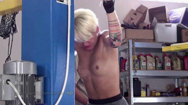 Spanking Server: Cora,sexy blonde inked beauty gets bare back whip in the...