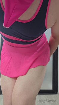 Sissy Kanisa Crossdresser Pink Navy Blue Swimming Suit Fitting