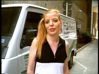 Lucky Cooch: Pretty german girl giving an outdoor interview