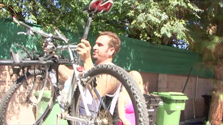 Get Your Fix: Bike riding flexible blonde gets picked up and pounded