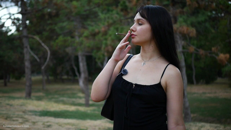 Russian Smokers: Smoking 120mm Cigarette Outdoors