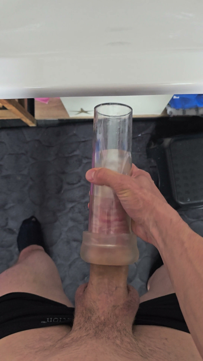 Bigdildo-Boy69: Full View Stroking My Hard Cock in a Clear Fleshlight...