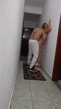 Stepdaughter Grinding Against the Wall, Rubbing Dry and Masturbating Her.