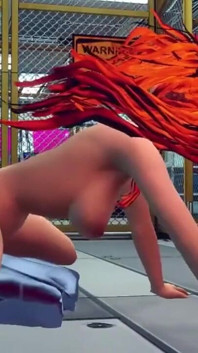 Si rambut merah berbulu 3d suka seks dengan zakar logam