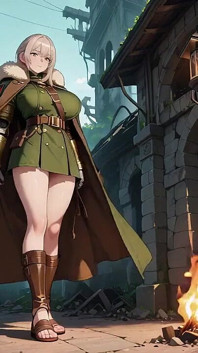 Petang Blonde Knight! Hijau Seragam Seragam Senjata Mekanikal Emas, Malas Menghinakan dalam ruins batu purba.