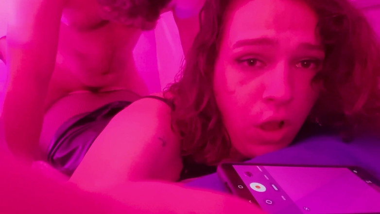 Melodyfluffington: Gorgeous Goth T-girl Fucked Hard in Pink-light with Cumswallowing