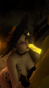 Sexy Witch Sucking the Pumpkinhead on Halloween