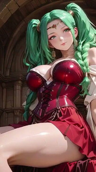Green-haired Warlock! Red Battle Armor in the Classical Arcade, Slit Skirt Teasing Every Move