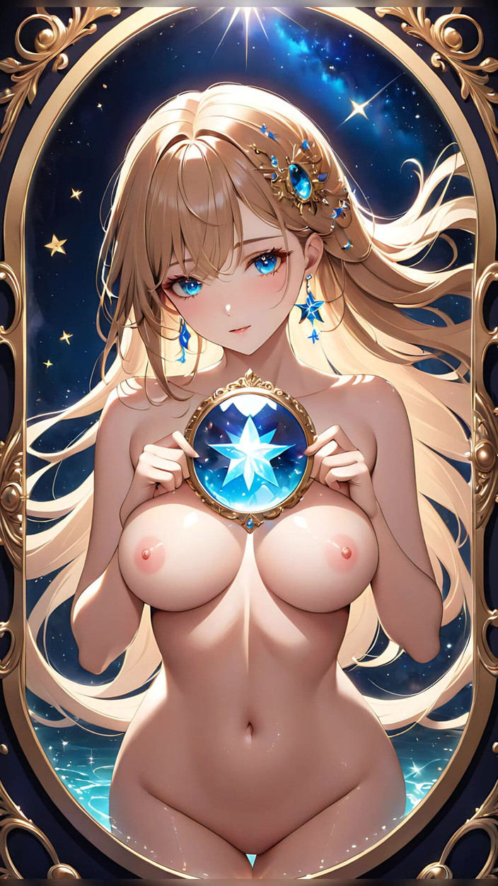 LustRender: Starlit Reflektionen - ai mädchen, das einen magischen spiegel hält
