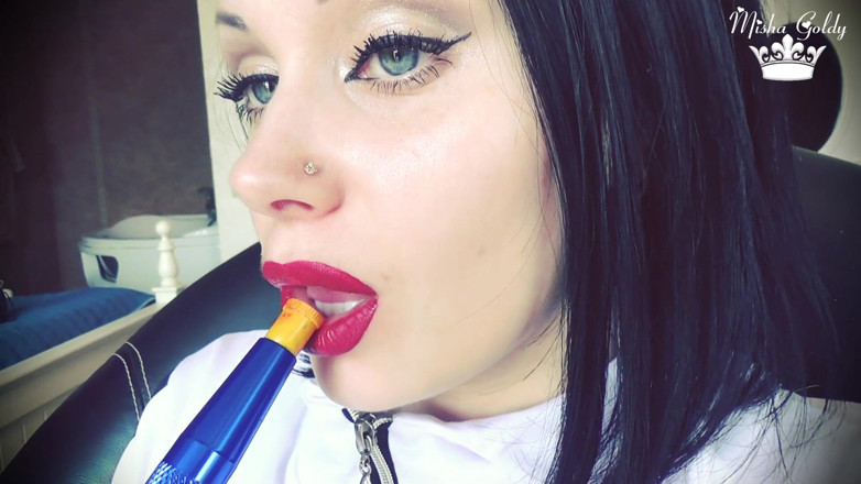 Goddess Misha Goldy: Smoke from dark red big lips