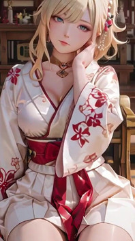 Blonde Kimono Girl's Shrine Secret! Kneeling Under the Torii Gate in a Beige Modified Kimono