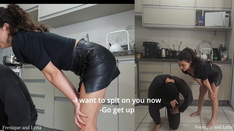 Queen Lytta ballbusting and cum lick: Frenique and Lytta - Hard Double Ballbusting Ep 1 - Slave Got Beaten...