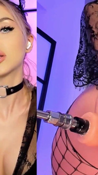 Blondine mit doppelkamera-sicht von ihrer fickmaschine