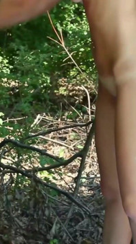 Skinny Babe Cutting Her Rubber Boots and Discaring Them Naked in the Woods, Since She Doesn't Need Them
