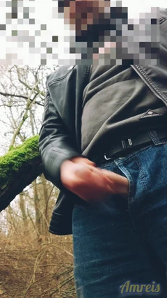 Masturbation dans la forêt à la fin de l’automne. une promenade avec une fin heureuse.