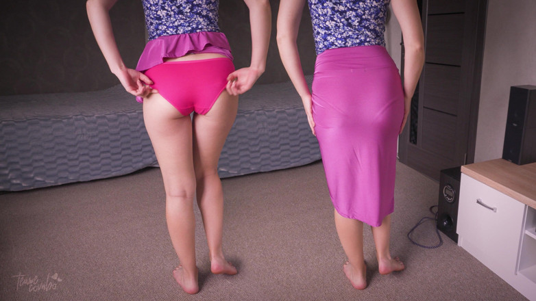 Teasecombo 4K: लंबी रेशमी स्कर्ट में फुल बैक पैंटी लाइन छेड़ना