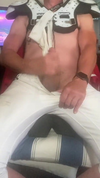 Jockdad87 Nuts in His Football Pads & Pants
