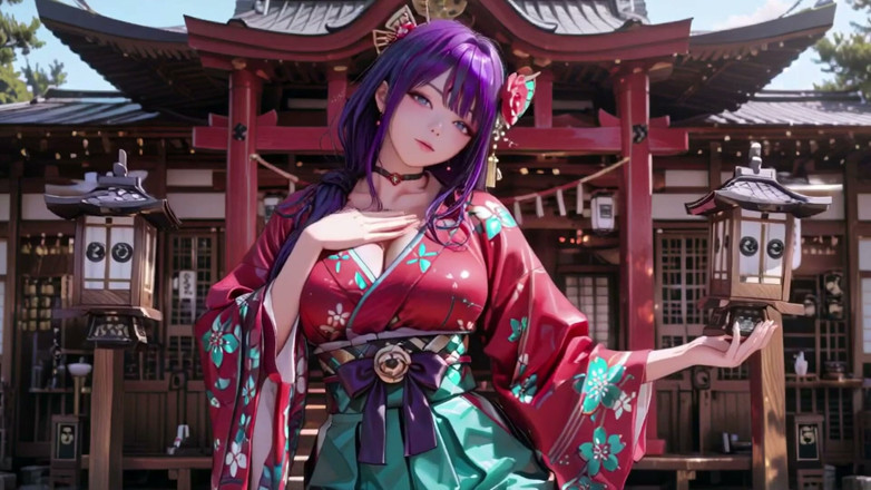 Seraphina Vale: 보라색 머리 기모노 소녀의 개인 아침! 레드와 그린 충돌은 미친.