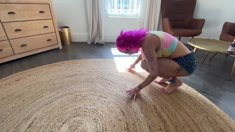 Nali Marie: Rolling in Circles Wearing Jean Shorts Barefoot Petite Bimbo
