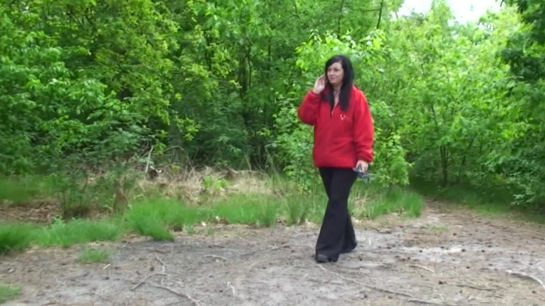 Public Entertainment: Chubby and horny brunette was walking her pet when she...
