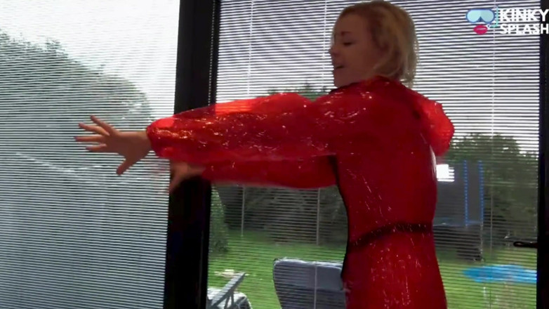 UKCuteGirl Lucy Lauren: Shiny Pvc Rain Suit Garden Tease